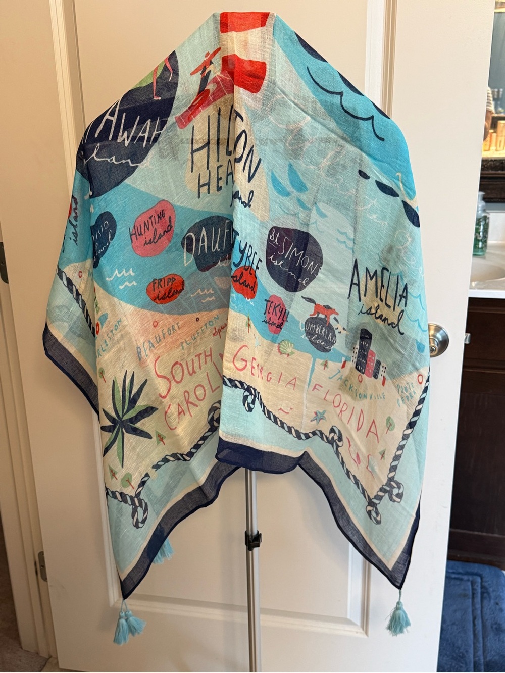 Spartina 449 Aqua & Navy Nautical Tassel Scarf - Picture 2 of 4